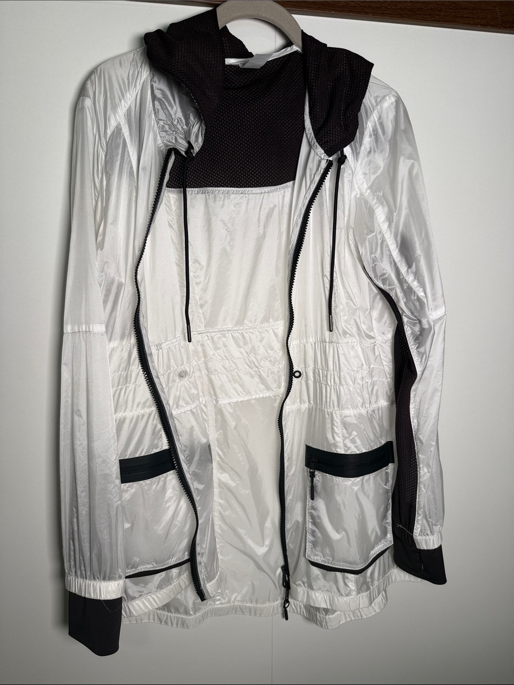 Balance Athletica Lightweight Women's Hooded Windbreaker Jacket - White/Black.